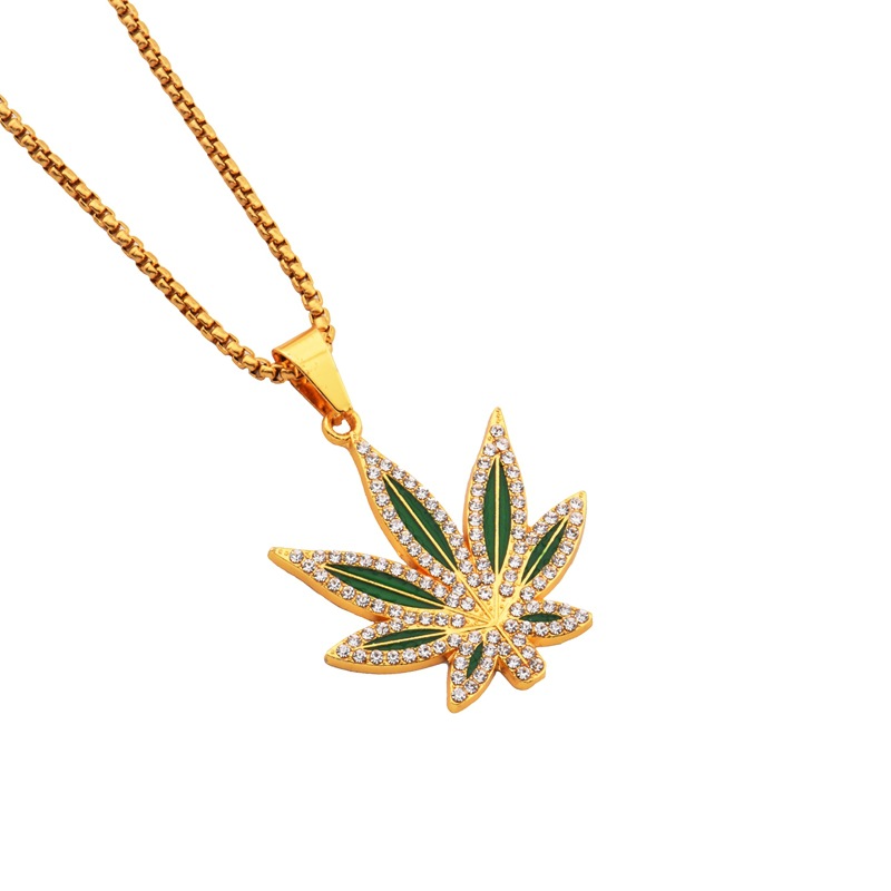 Rhinestone Weed Pendant Neckla - Dry Herb Vaping Accessories ulasan dan harga
